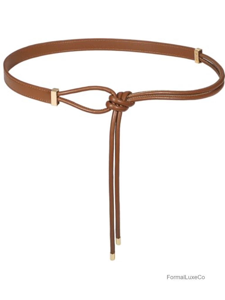Women's Knotted Thin Waist Belt Pu Leather Skinny Belts Adjustable